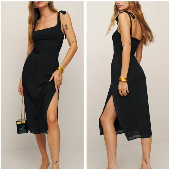 BEST NWT Reformation Besse Midi Dress Sz2 Black Classic